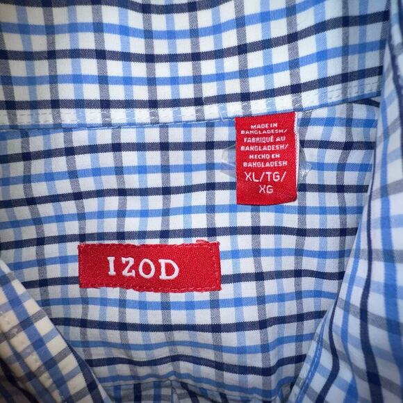Izod, Mens XL, Blue Check Print Button Down Logo Long Sleeve Preppy Office Y2K - Picture 6 of 10